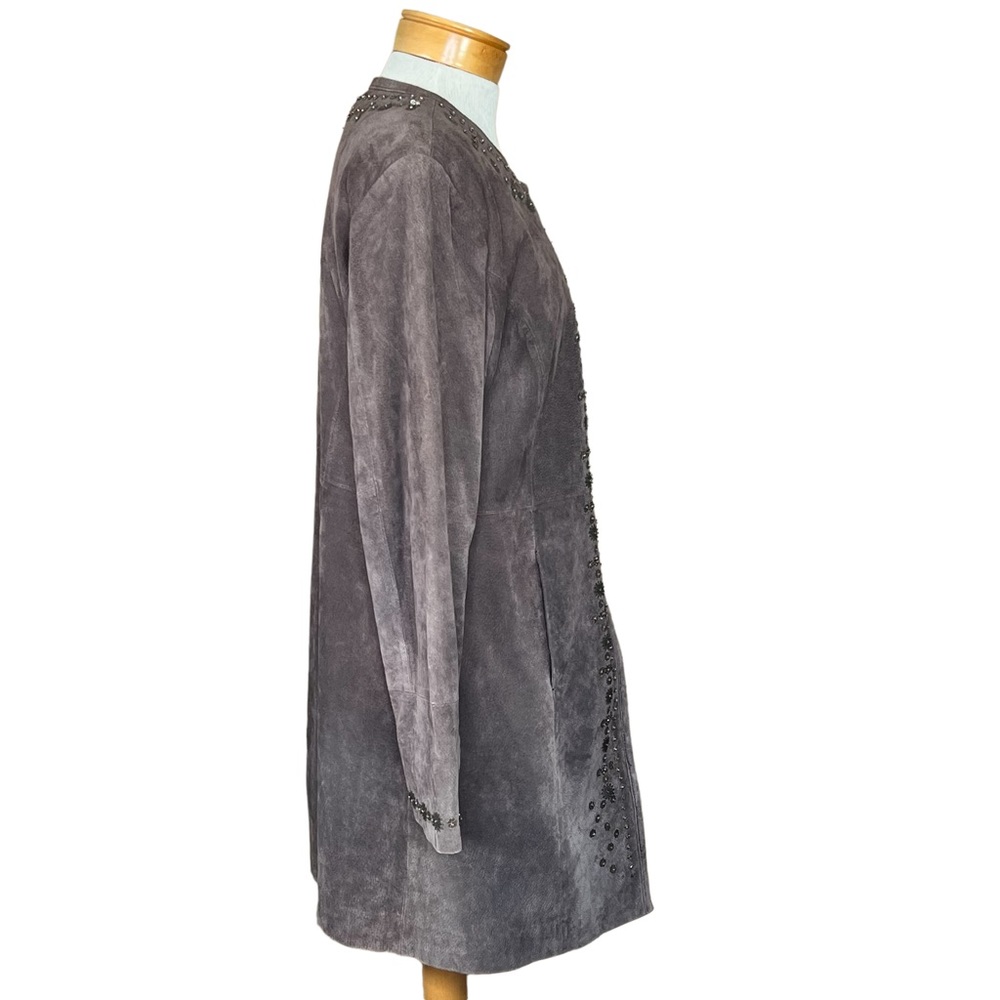 Pamela McCoy Collections Brown Suede Coat With Bronze Beading Trim Large - Picture 8 of 16